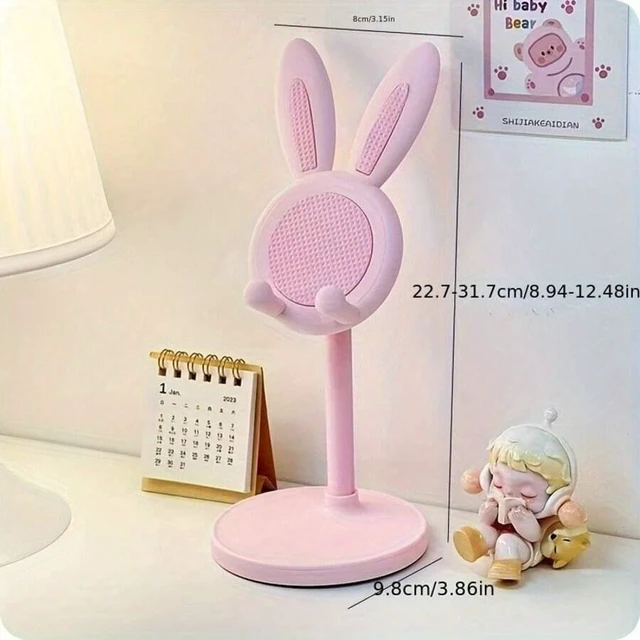 Alt view image 7 of 7 - Bks Adjustable Telescopic Rabbit Phone Stand, Kawaii Bunny Ears Desktop Holder, Height Angle Adjustable Dock for Phones Tablets
