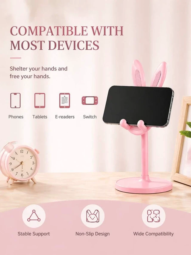 Alt view image 6 of 7 - Bks Bunny Phone Stand Adjustable Holder For Desk Tablet Use Cute Design