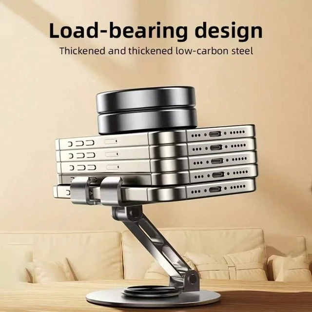 Alt view image 4 of 6 - Bks 360 Degree Rotatable Aluminum Phone Stand, Portable Foldable Desktop Holder for Smartphones Tablets