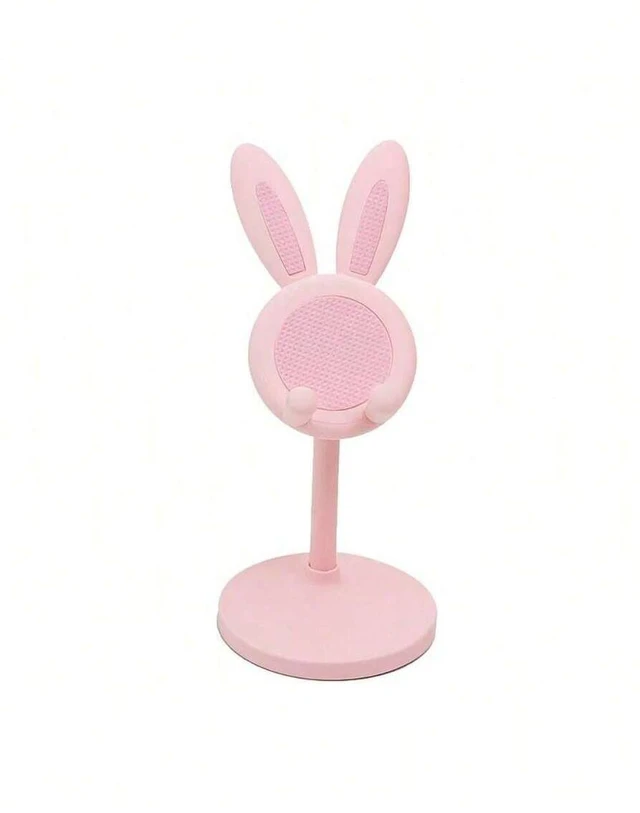 Main image of Bks Adjustable Height Cartoon Rabbit Phone Stand, Waterproof Silicone Desktop Mount for iPhone Android, 360 Rotating Strong Load Bearing Home Office Gift