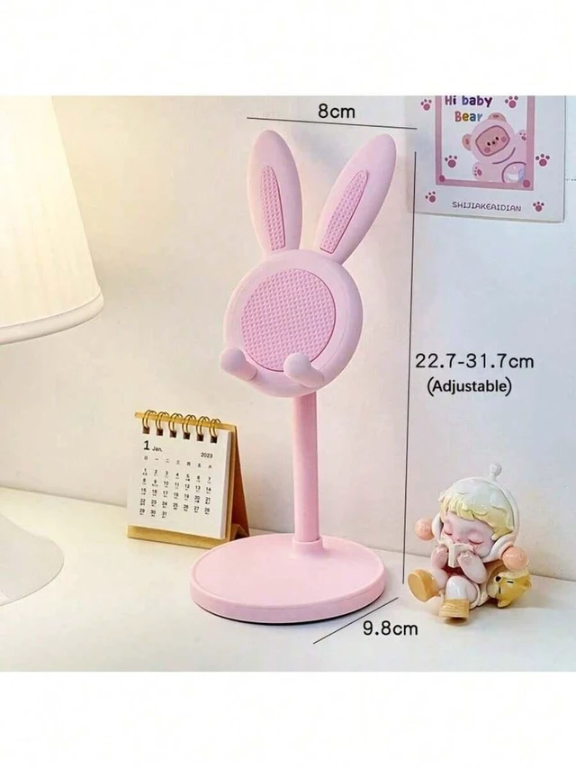 Alt view image 3 of 7 - Bks Adjustable Height Cartoon Rabbit Phone Stand, Waterproof Silicone Desktop Mount for iPhone Android, 360 Rotating Strong Load Bearing Home Office Gift