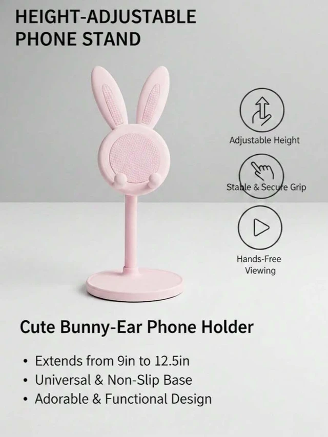 Alt view image 2 of 7 - Bks Adjustable Height Cartoon Rabbit Phone Stand, Waterproof Silicone Desktop Mount for iPhone Android, 360 Rotating Strong Load Bearing Home Office Gift