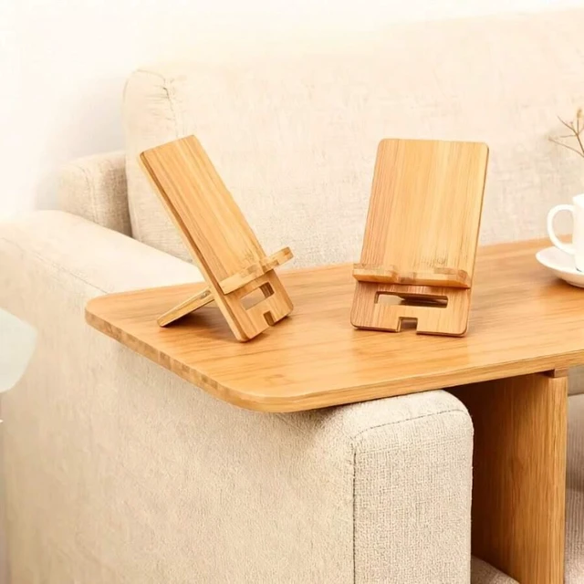 Main image of Bks Adjustable Bamboo & Wood Phone Stand, Multi-Angle Desktop Holder for Home Office Bedside Viewing