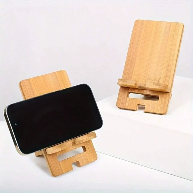 Alt view image 3 of 7 - Bks Adjustable Bamboo & Wood Phone Stand, Multi-Angle Desktop Holder for Home Office Bedside Viewing