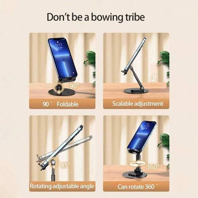 Alt view image 5 of 7 - Bks Rotating Alloy Phone Stand Desktop Holder for iPhone Samsung Tablet Adjustable Aluminum Mount