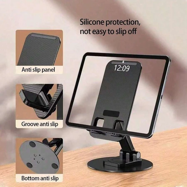 Alt view image 2 of 7 - Bks Rotating Alloy Phone Stand Desktop Holder for iPhone Samsung Tablet Adjustable Aluminum Mount