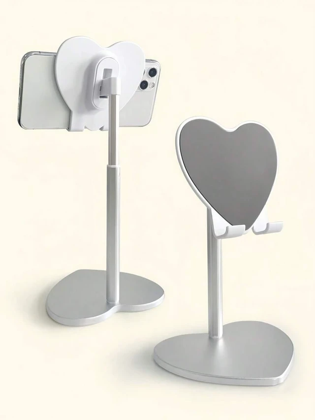 Alt view image 3 of 7 - Bks Heart Shaped Desktop Phone Stand Holder Universal for iPhone Android Cute Cellphone Mount Romantic Couple Gift Home Office Desk Accessories