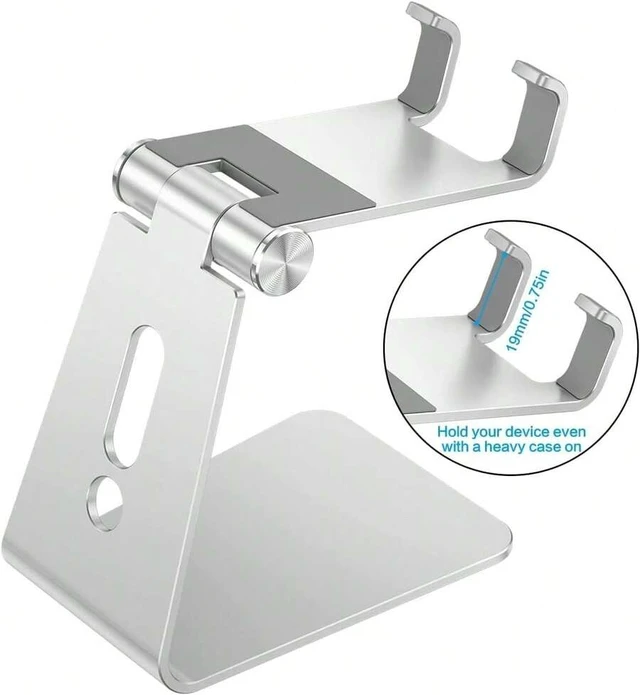 Alt view image 3 of 4 - Bks Adjustable Cell Phone Stand, Aluminum Desktop Holder With Anti-Slip Base And Charging Port, Fits All Smartphones, Silver