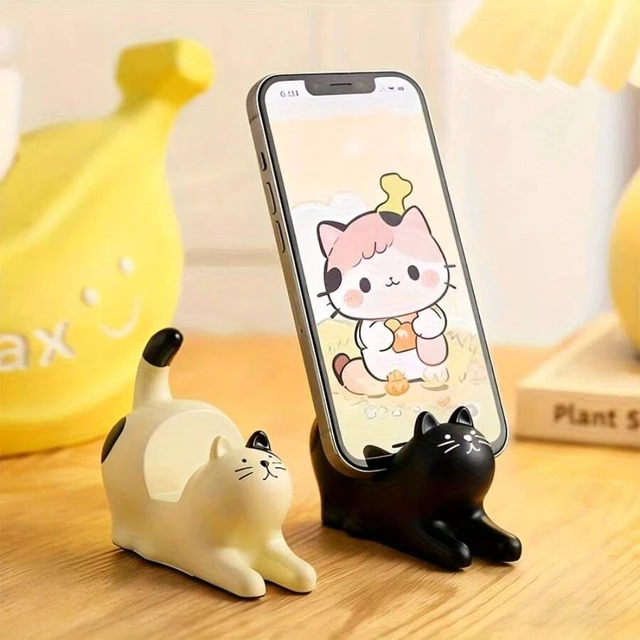 Alt view image 3 of 7 - Bks Cute Cat Shaped Phone Stand Adjustable Desktop Holder Stable Anti-Slip Base For Video Calls Streaming Social Media Home Office Study Desk Nightstand