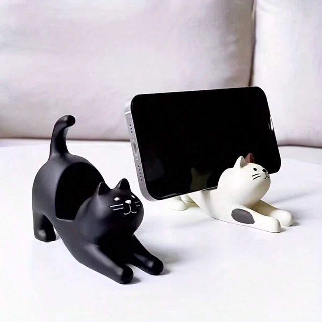Alt view image 4 of 7 - Bks Cute Cat Shaped Phone Stand Adjustable Desktop Holder Stable Anti-Slip Base For Video Calls Streaming Social Media Home Office Study Desk Nightstand