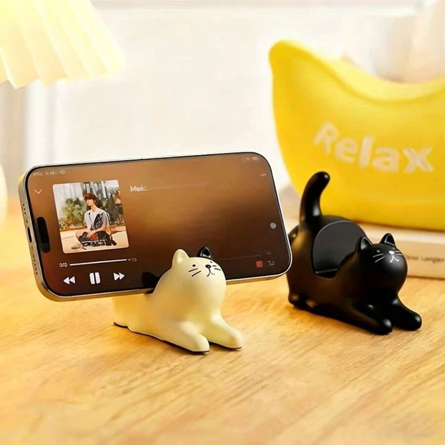 Alt view image 6 of 7 - Bks Cute Cat Shaped Phone Stand Adjustable Desktop Holder Stable Anti-Slip Base For Video Calls Streaming Social Media Home Office Study Desk Nightstand
