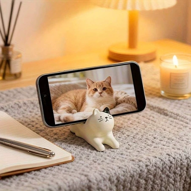 Alt view image 7 of 7 - Bks Cute Cat Shaped Phone Stand Adjustable Desktop Holder Stable Anti-Slip Base For Video Calls Streaming Social Media Home Office Study Desk Nightstand