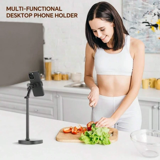 Alt view image 6 of 7 - Bks Adjustable Cantilever Articulated Arm Mobile Phone Stand Universal 360 Rotating Flexible Heavy-Duty ABS Base Desktop Holder For Live Streaming Video Recording Compatible With iPhone Android