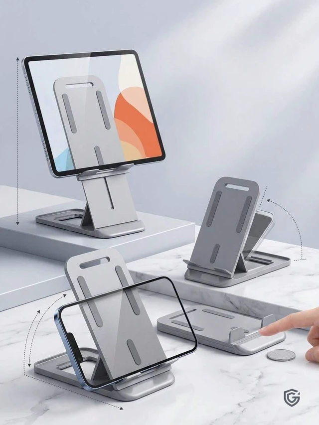 Main image of Bks Adjustable Mini Foldable Phone Stand, Ultra-Thin Portable Desktop Holder With Stable Base, Extendable Compact Design For Smartphones And Tablets