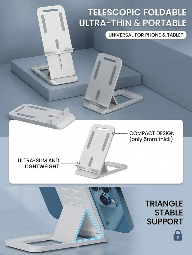 Alt view image 4 of 6 - Bks Adjustable Mini Foldable Phone Stand, Ultra-Thin Portable Desktop Holder With Stable Base, Extendable Compact Design For Smartphones And Tablets