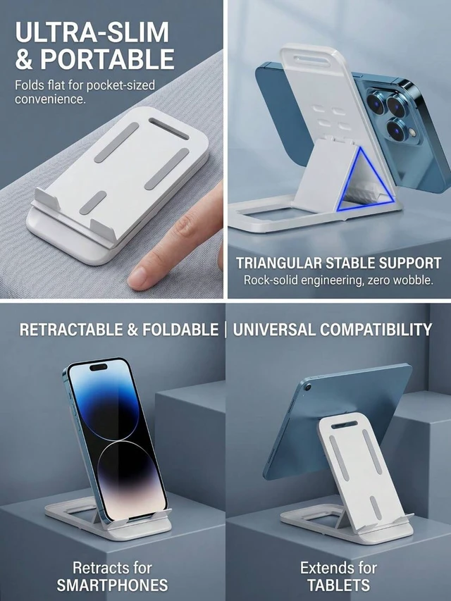 Alt view image 5 of 6 - Bks Adjustable Mini Foldable Phone Stand, Ultra-Thin Portable Desktop Holder With Stable Base, Extendable Compact Design For Smartphones And Tablets