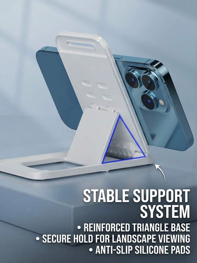 Alt view image 6 of 6 - Bks Adjustable Mini Foldable Phone Stand, Ultra-Thin Portable Desktop Holder With Stable Base, Extendable Compact Design For Smartphones And Tablets