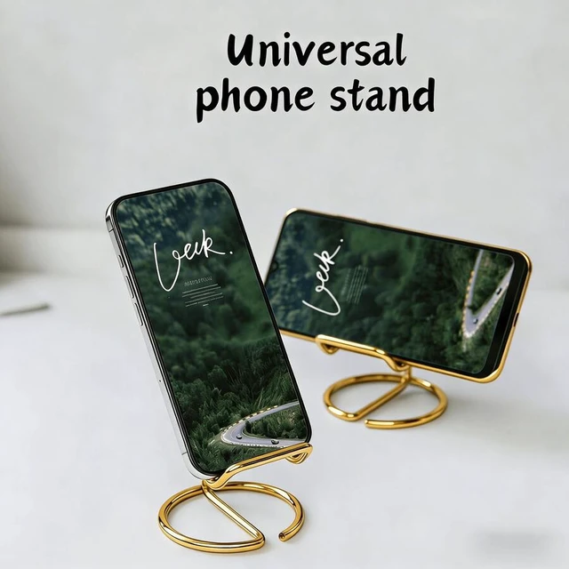 Alt view image 2 of 7 - Bks 1pc Desktop Metal Phone Stand, Dual-Purpose Creative Business Card Holder, Gold Finish