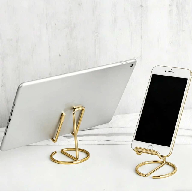 Alt view image 7 of 7 - Bks 1pc Desktop Metal Phone Stand, Dual-Purpose Creative Business Card Holder, Gold Finish