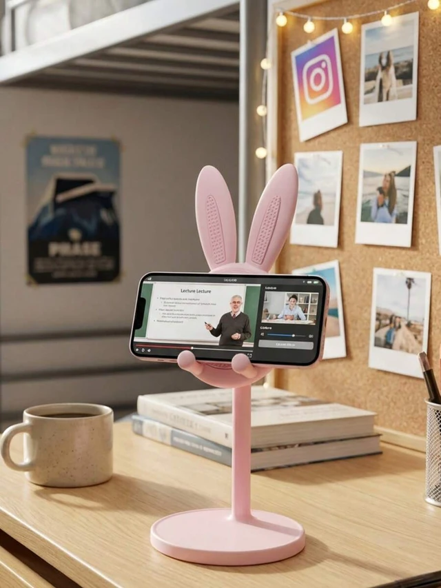 Alt view image 2 of 7 - Bks Cute Red Rabbit Desktop Phone Stand Adjustable Height Angle Non-Slip Holder For Smartphones Tablets Aesthetic Room Decor