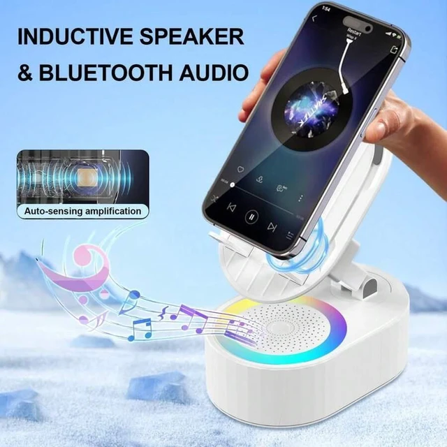 Alt view image 4 of 7 - Bks 5-in-1 Cell Phone Stand With Induction Charging Bluetooth Speaker Colorful Ambient Light Power Bank 3000mAh Non-Slip Base