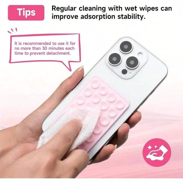 Alt view image 5 of 6 - Bks 2Pack Silicone Suction Phone Mount Holder, Strong Sticky Cup Stand for Car Dashboard Windshield Light Pink