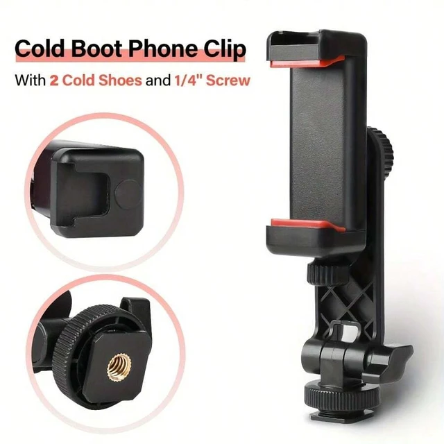 Alt view image 3 of 7 - Bks Large Phone Stand Tripod Adapter 1/4 Screw Cold Shoe Mounts 360 Rotation Compatible iPhone Desktop Video Selfie Holder