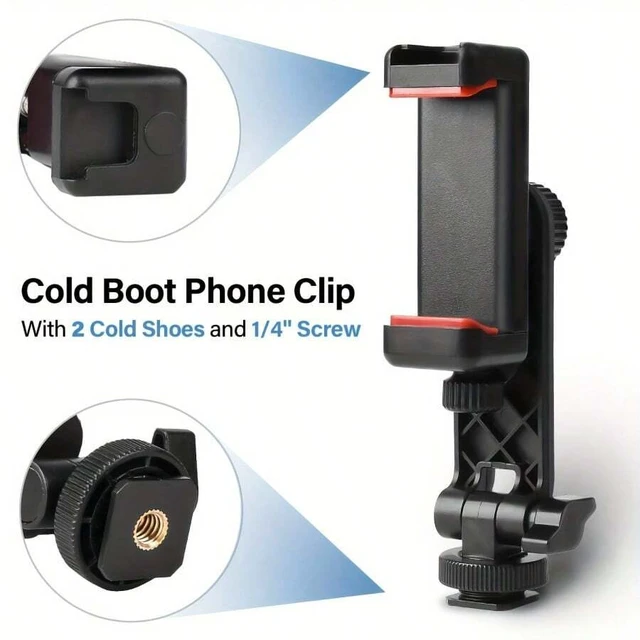 Alt view image 4 of 7 - Bks Large Phone Stand Tripod Adapter 1/4 Screw Cold Shoe Mounts 360 Rotation Compatible iPhone Desktop Video Selfie Holder