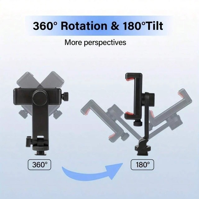 Alt view image 6 of 7 - Bks Large Phone Stand Tripod Adapter 1/4 Screw Cold Shoe Mounts 360 Rotation Compatible iPhone Desktop Video Selfie Holder