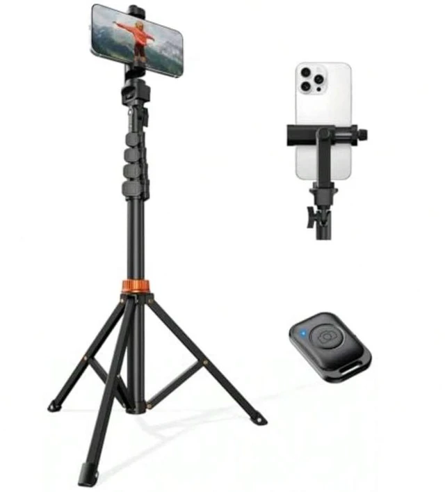 Alt view image 4 of 7 - Bks 66 Inch Phone Tripod with Remote and Stand, Extendable Cell Phone Holder for Video Recording, Aluminum Monopod for iPhone Android