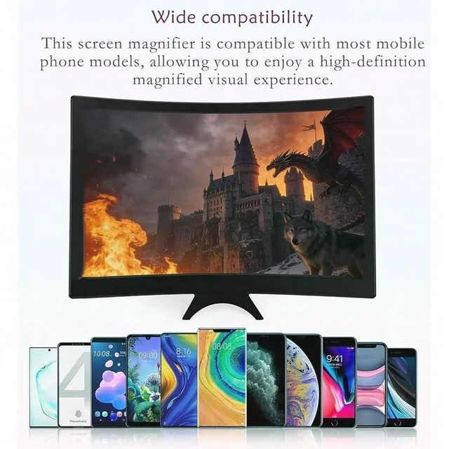 Alt view image 4 of 5 - Bks 3D Curved Screen Magnifier HD Mobile Video Amplifier Projector Stand Bracket for All Smartphones White