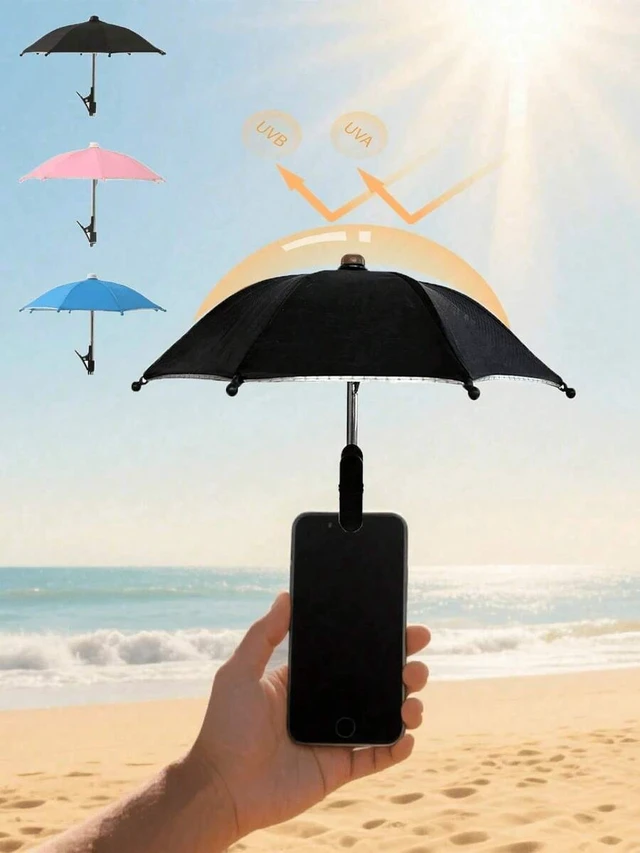 Alt view image 2 of 7 - Bks Portable Phone Holder Umbrella, Waterproof Anti-Glare Mini Sun Shade With Stand, UV Protection Outdoor Visor For Light Rain, Travel Camping Beach Car Accessory Gift