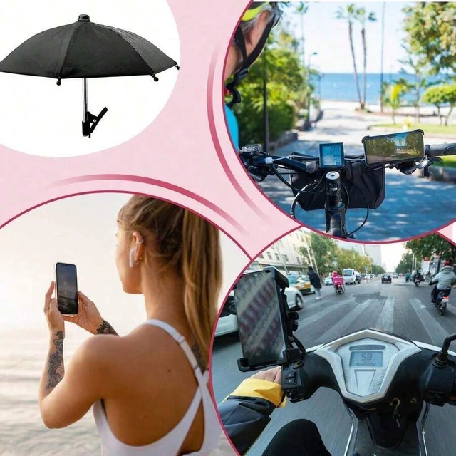 Alt view image 6 of 7 - Bks Portable Phone Holder Umbrella, Waterproof Anti-Glare Mini Sun Shade With Stand, UV Protection Outdoor Visor For Light Rain, Travel Camping Beach Car Accessory Gift