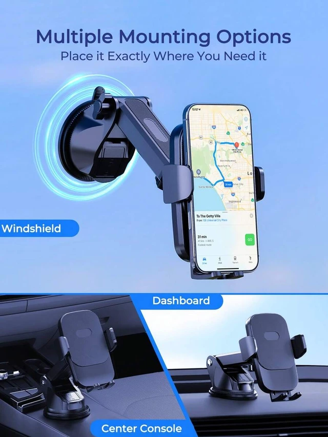 Alt view image 2 of 7 - Bks Anti-Shake Car Phone Holder Mount With Strong Suction Cup, Fits 4-7.2 Inch IPhone & Android Phones, 360° Rotation, Adjustable Extendable Arm, Dashboard Windshield Phone Stand For Hands-Free Naviga