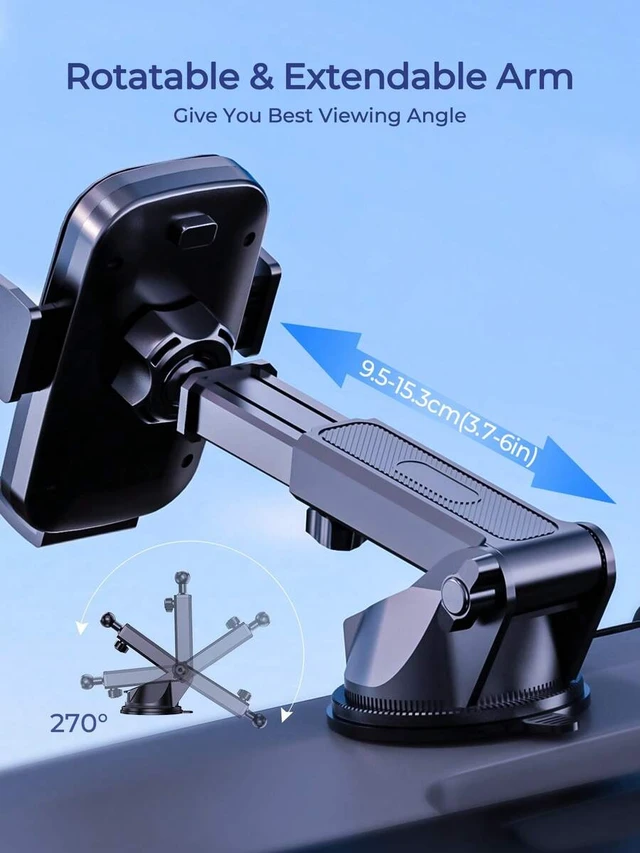 Alt view image 6 of 7 - Bks Anti-Shake Car Phone Holder Mount With Strong Suction Cup, Fits 4-7.2 Inch IPhone & Android Phones, 360° Rotation, Adjustable Extendable Arm, Dashboard Windshield Phone Stand For Hands-Free Naviga