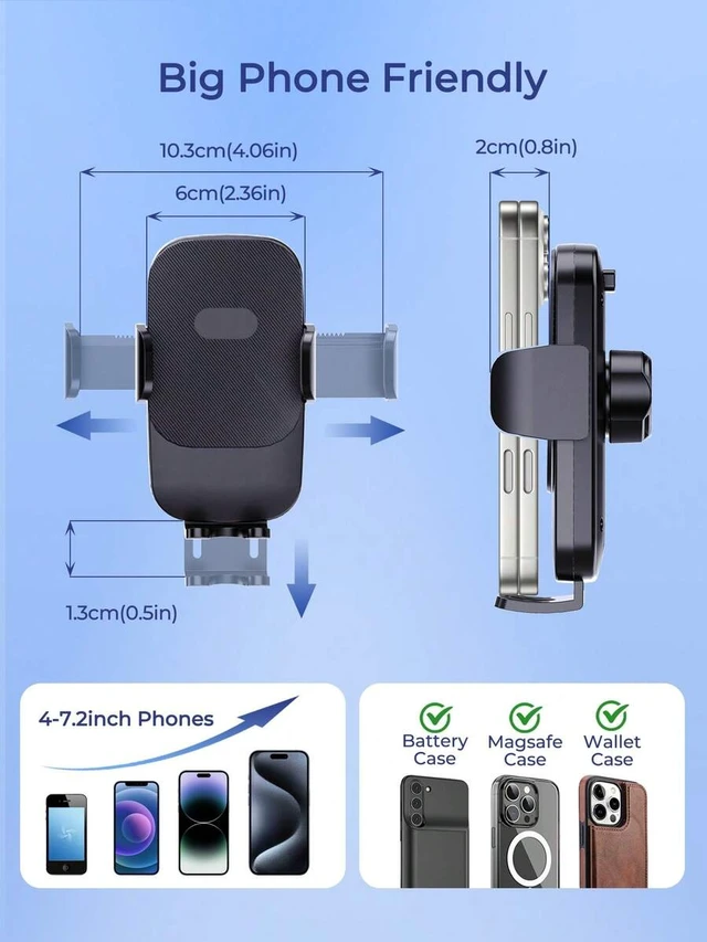 Alt view image 7 of 7 - Bks Anti-Shake Car Phone Holder Mount With Strong Suction Cup, Fits 4-7.2 Inch IPhone & Android Phones, 360° Rotation, Adjustable Extendable Arm, Dashboard Windshield Phone Stand For Hands-Free Naviga