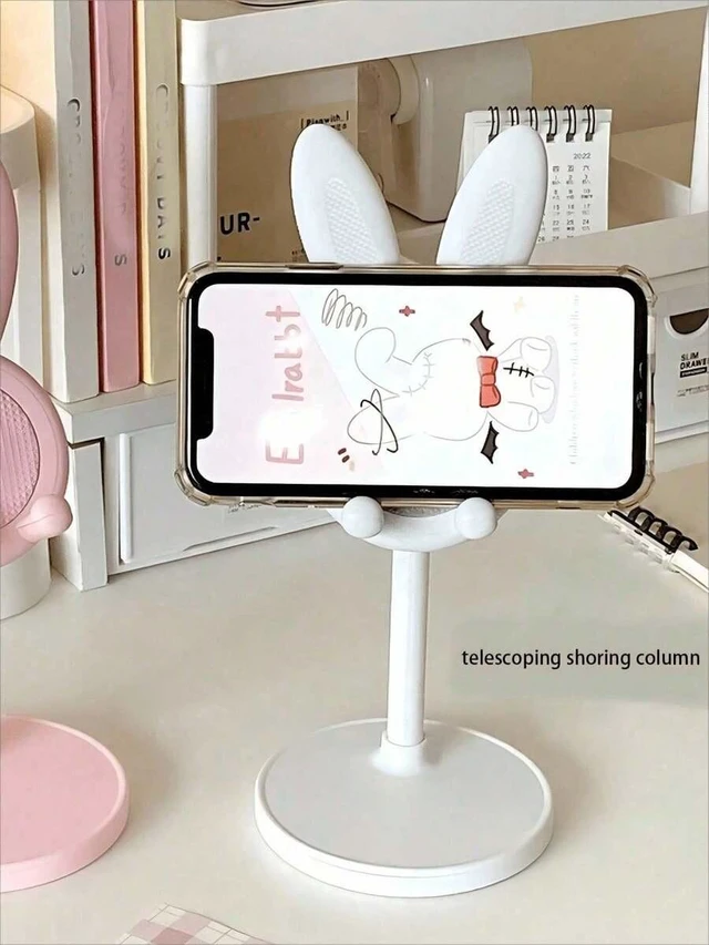 Main image of Bks Compact Adjustable Folding White Rabbit-Shaped Tablet and Phone Stand for Home Office Decor