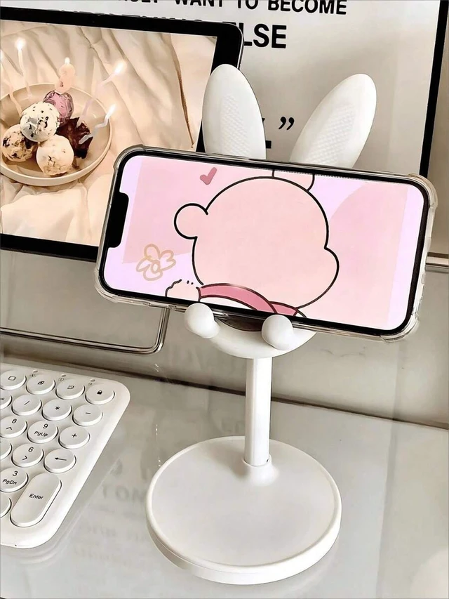 Alt view image 2 of 7 - Bks Compact Adjustable Folding White Rabbit-Shaped Tablet and Phone Stand for Home Office Decor