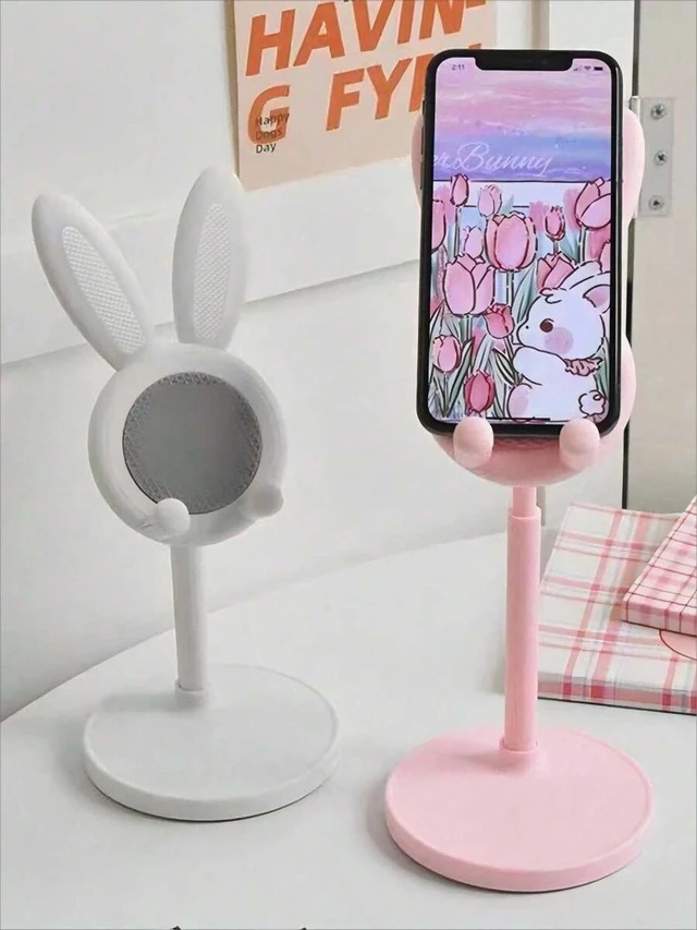 Alt view image 3 of 7 - Bks Compact Adjustable Folding White Rabbit-Shaped Tablet and Phone Stand for Home Office Decor