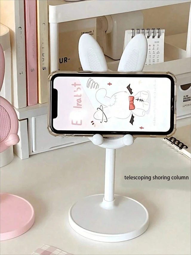 Alt view image 7 of 7 - Bks Compact Adjustable Folding White Rabbit-Shaped Tablet and Phone Stand for Home Office Decor