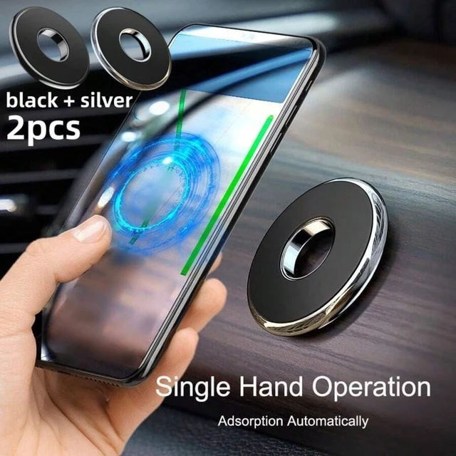 Alt view image 2 of 7 - Bks 2 Pcs Magnetic Car Phone Holder, Strong Magnet Circular Mount, Universal Mini Stand For Dashboard, Hands-Free Navigation, Black & Silver