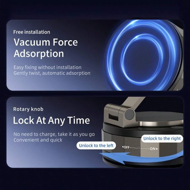 Alt view image 7 of 7 - Bks 360° Vacuum Magnetic Car Phone Holder Strong Suction Foldable Dashboard Mount Windshield Stand