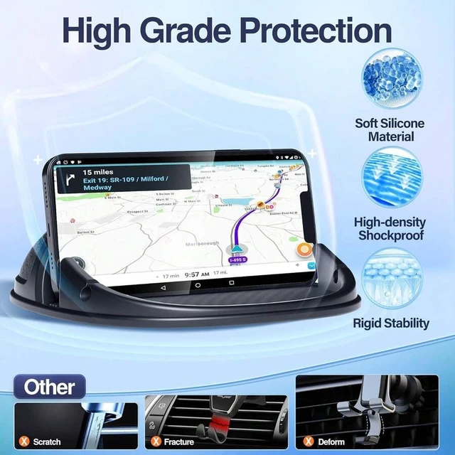 Alt view image 5 of 7 - Bks Car Phone Holder Silicone Pad Mat Slip Free Dashboard Stand Compatible With iPhone Android Smartphones GPS Devices Black