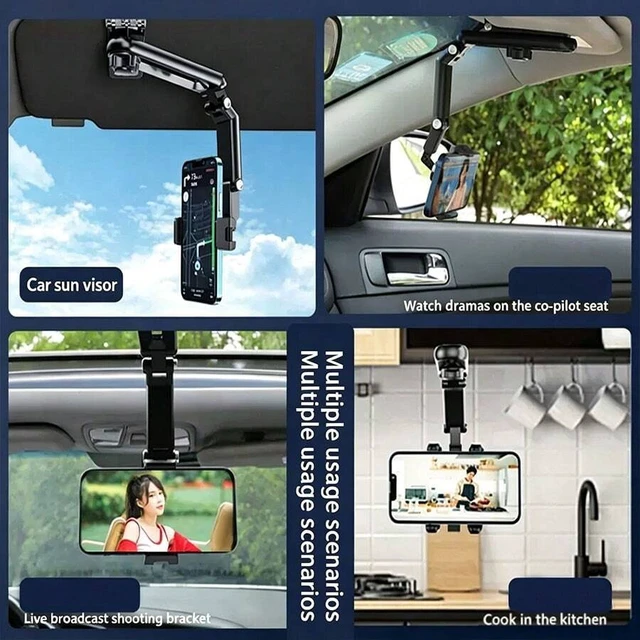 Alt view image 4 of 7 - Bks Universal Car Sun Visor Rearview Mirror Phone Mount Adjustable Anti-Shake Navigation Holder Clip On Stand Bracket For All Smartphones Vehicles