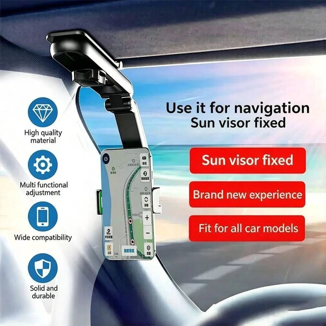 Alt view image 3 of 7 - Bks Universal Car Sun Visor Rearview Mirror Phone Mount Adjustable Anti-Shake Navigation Holder Clip On Stand Bracket For All Smartphones Vehicles