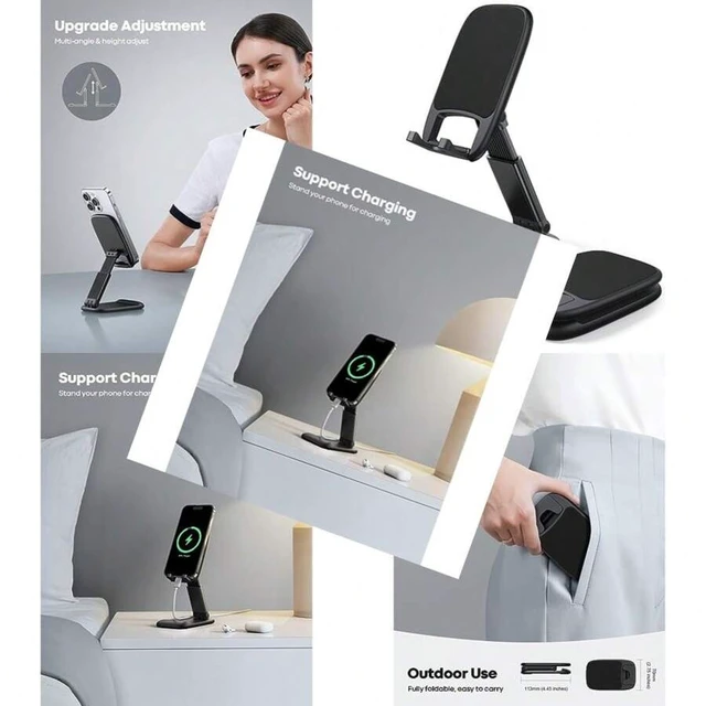 Alt view image 3 of 7 - Bks Height Adjustable Foldable Mobile Phone Stand, Portable Desktop Holder for iPhone 17 16 15 14 13 12 11 Pro Max Plus Air Galaxy S25 Office Gift