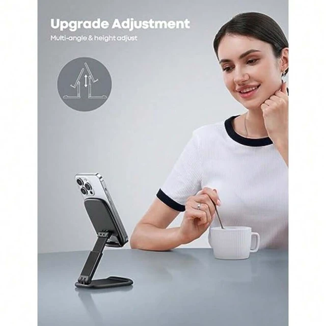 Alt view image 5 of 7 - Bks Height Adjustable Foldable Mobile Phone Stand, Portable Desktop Holder for iPhone 17 16 15 14 13 12 11 Pro Max Plus Air Galaxy S25 Office Gift