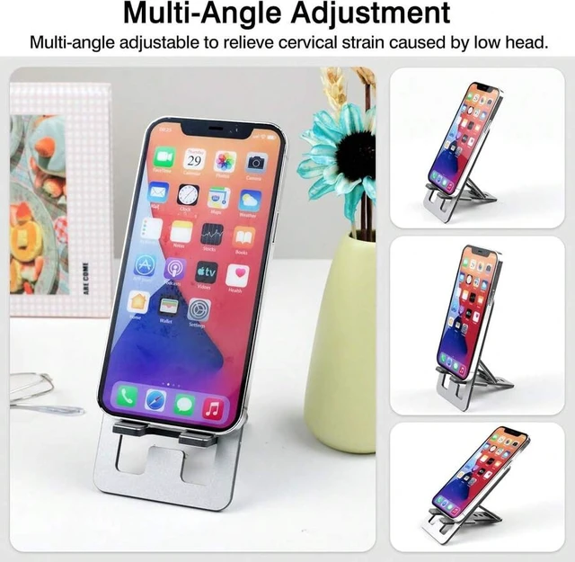 Alt view image 2 of 4 - Bks Foldable Aluminum Phone Stand Adjustable Desk Holder For Travel & Office Compatible With iPhone 16-13 Pro Max S24-S8 Kindle Gray