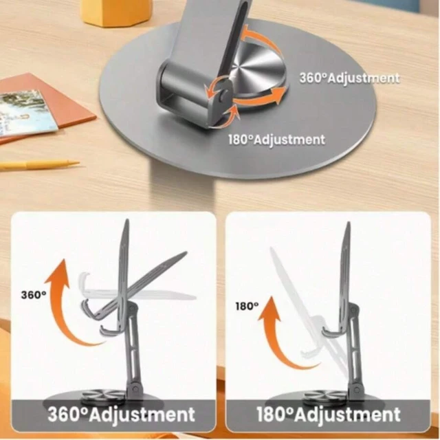 Alt view image 5 of 7 - Bks 360 Rotatable Dual-Color Metal Phone Stand Adjustable Desktop Holder Non-Slip Lightweight Smartphone Accessory