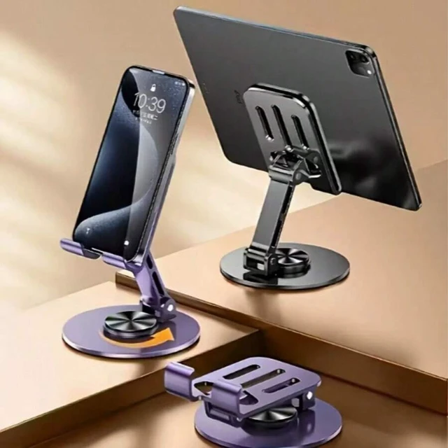 Alt view image 6 of 7 - Bks 360 Rotatable Dual-Color Metal Phone Stand Adjustable Desktop Holder Non-Slip Lightweight Smartphone Accessory